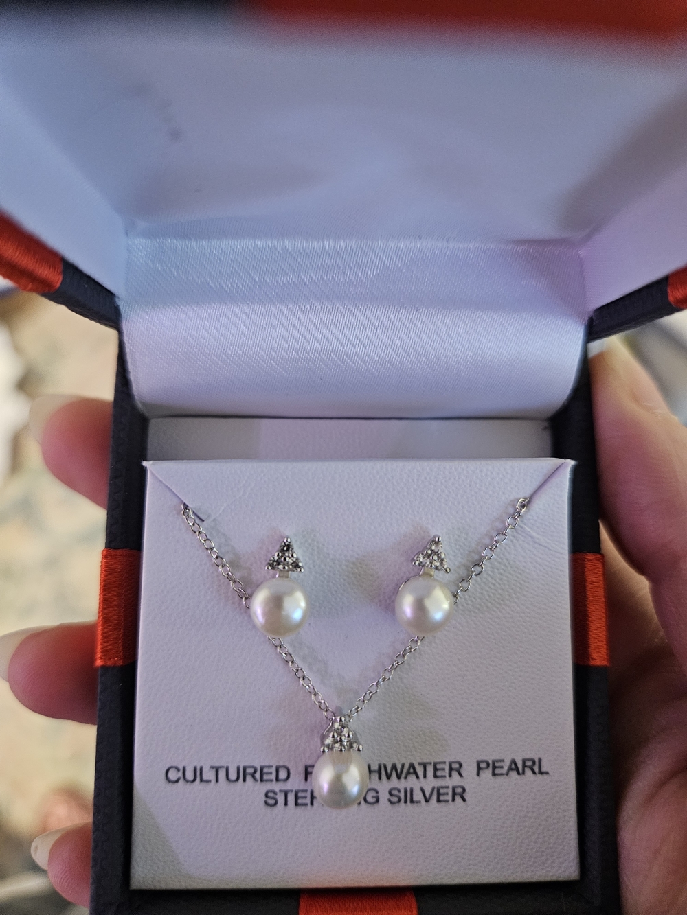 Sterling Silver Cultured Freshwater Pearl Necklace & Earrings Set - White